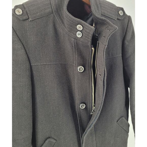Zara Man Mens Gray Wool Blend Mid Length Shoulder Epaulets Full-Zip Coat Size L - Picture 5 of 7